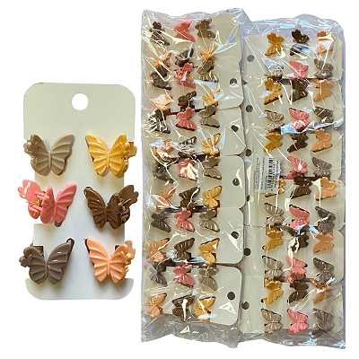BTF-433 MINI PIRANHA DE CABELO INFANTIL BORBOLETINHAS BRILHANTES 2,5 CM 12 CARTELAS C/ 6 CADA