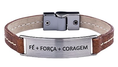 BRACELETE COURO HAVANA FÉ + FORÇA + CORAGEM