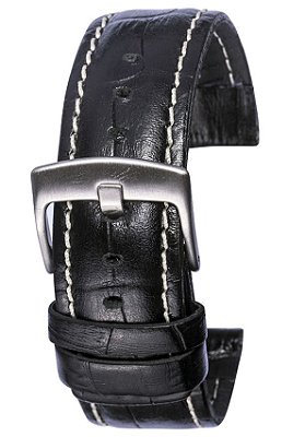 PULSEIRA DE COURO CROCO PRETO COSTURA BRANCA COD. 1004