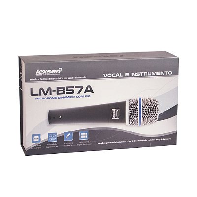 Microfone profissional Lexsen LM-B57A supercardióide com cabo, cachimbo e bag premium.