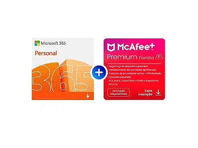 Microsoft 365 Personal ESD + Plus Family McAfee + Família Dispositivos ilimitados 1 ano ESD - MPP31BNRURPFD