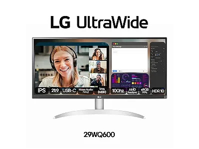 Monitor LG 29" UltraWide 100Hz 1ms FHD Branco - 29WQ600B-W.AWZM