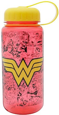 Garrafa Plástica Squeeze Wonder Woman Logo Vermelho - 600ML