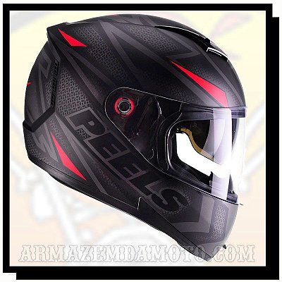 CAPACETE ICON FAST PRETO E VERMELHO FOSCO COM ÓCULOS FUMÊ INTERNO