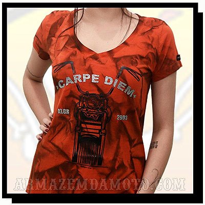 CAMISETA FEMININA CARPE DIEM ESTONADA LARANJA