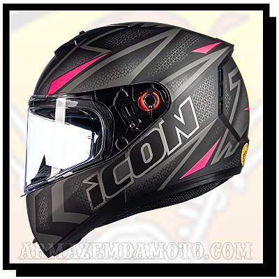 CAPACETE ICON 23 FAST PRETO FOSCO E ROSA