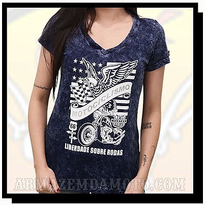 CAMISETA FEMININA MOTOCICLISMO LIBERDADE SOBRE RODAS