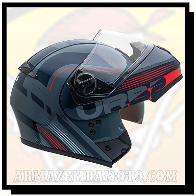 CAPACETE ESCAMOTEÁVEL U-RB2 CLUB CINZA DARK FOSCO / VERMELHO