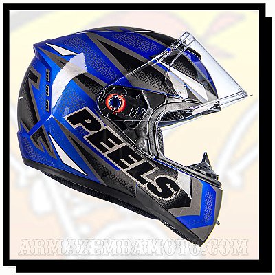 CAPACETE ICON 23 FAST AZUL METALICO E BRANCO