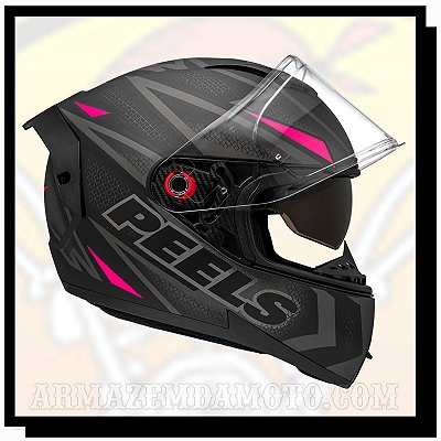 CAPACETE ICON PRO FAST PRETO E ROSA FOSCO COM ÓCULOS FUMÊ INTERNO