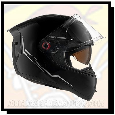 CAPACETE ICON PRO NKD PRETO BRILHO COM ÓCULOS FUMÊ INTERNO