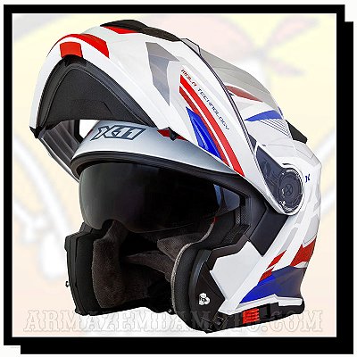 CAPACETE X11 TURNER PRISMA BRANCO AZUL VERMELHO ESCAMOTEÁVEL