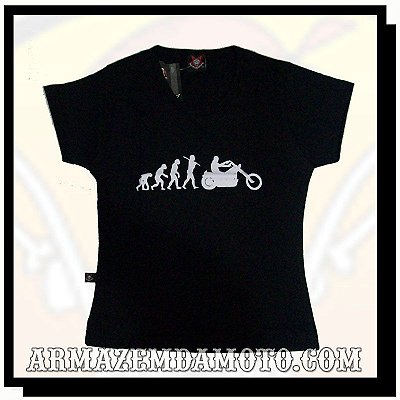 CAMISETA BABY LOOK FEMININA EVOLUÇÃO MOTO CUSTOM