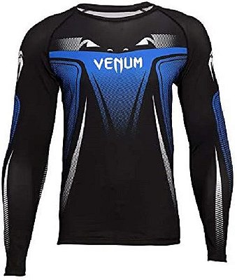 Rashguard Lycra Venum  NO GI Preto/Azul Manga Longa