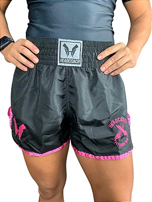 Short Muay Thai Basic HeadCoach Preto/Rosa