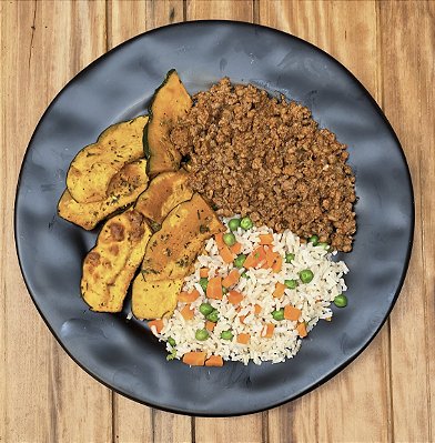 Patinho moído, arroz integral colorido e lascas de abóboras rústicas 300g