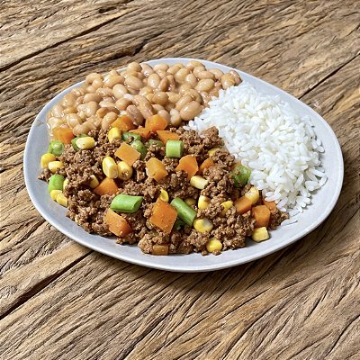 Patinho moído à primavera, arroz branco e feijão - 400g