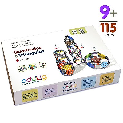 Kit Edulig Puzzle 3D Quadrados e Triângulos - 115 peças e conexões