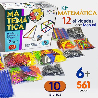 Kit Educativo Edulig Matemática Geometria até 10 alunos - 12 atividades - frações - geometria - simetria - Manual do Professor - 561 peças e conexões