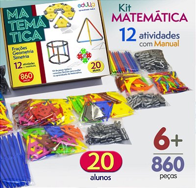 Kit Educativo Edulig Matemática Geometria até 20 alunos - 12 atividades - frações - geometria - simetria - Manual do Professor - 561 peças e conexões