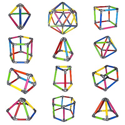 Brinquedo Educativo Edulig Matemática Geometria Poliedros - 15 formas - 82 peças e conexões - construa polígonos também