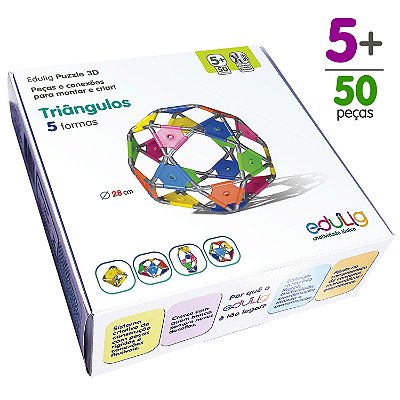 Quebra-cabeça Edulig Puzzle 3D Triângulos - 50 peças e conexões