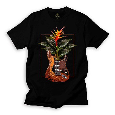 Camiseta Rock Cool Tees Guitarra Planta Flor Exotica