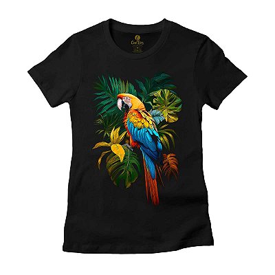 Camiseta Feminina Ecologia Cool Tees Amazonia Passaros Araras