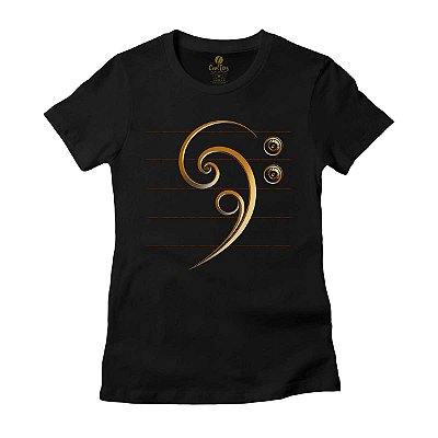 Camiseta Feminina Rock Cool Tees Musica Instumento Baixo Clave Fá