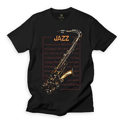 Camiseta Musica Cool Tees Sax Jazz e Blues Diferente