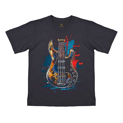 Camiseta Infantil Musica Cool Tees Rock Instrumentos Banda Baixo