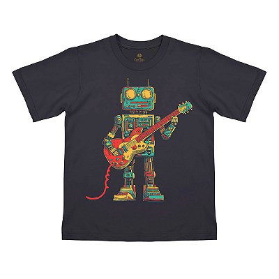Camiseta Infantil Musica Cool Tees Guitarra Guitarrista Robot Vintage Criativa
