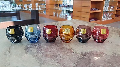 COPO CACHAÇA CRISTAL STRAUSS - CORES DIVERSAS  CX 6 PCS