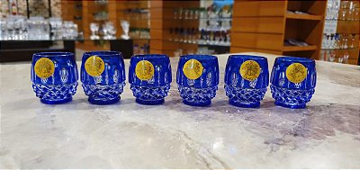 JOGO COPO CACHAÇA CRISTAL STRAUSS - COR AZUL  CX 6 PCS