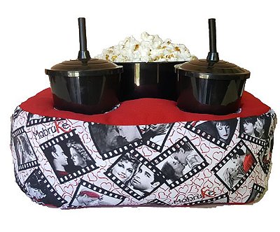 ALMOFADA KIT PIPOCA VINTAGE + 2 COPOS COM TAMPA E CANUDO