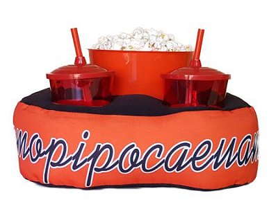 ALMOFADA KIT PIPOCA EU AMO PIPOCA + 2 COPOS COM TAMPA E CANUDO