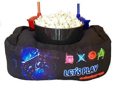 ALMOFADA KIT PIPOCA GAMER + 2 COPOS COM TAMPA E CANUDO