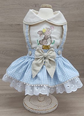 Vestido Jardineira Xadrez Azul