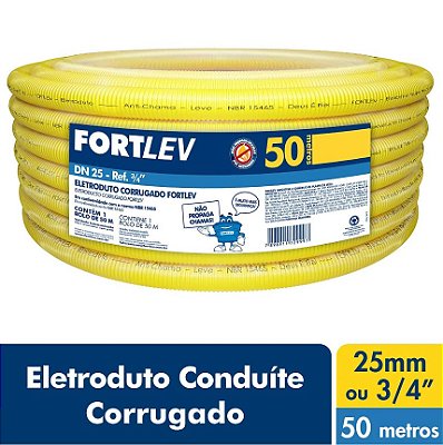 Fortlev Eletrica Eletroduto Corrugado Conduite Amarelo Dn 25x50m