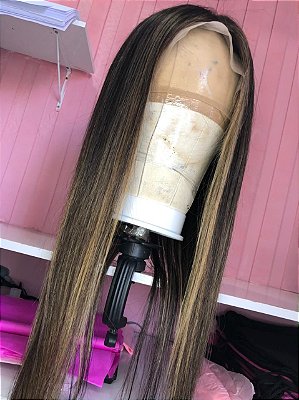 Lace Front orelha a orelha Lisa Humana 55cm/  Ombre hair - Tela transparente