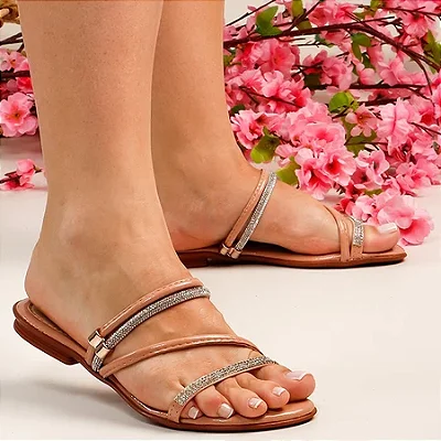 Sandália Rasteirinha com Strass Luxo no atacado - Nude