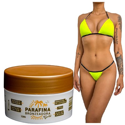 Parafina Bronzeadora Gold 120g Lorkin + 01 Biquíni para Marquinha tipo Fita Amarelo Neon