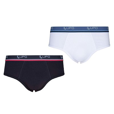 Kit Cueca Slip Algodão - Preto e Branco - 2 Peças - Lupo