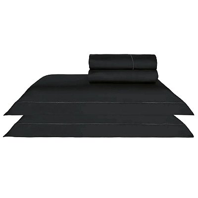 Jogo de Cama Santinée Percal 300 Fios Acetinado Queen - Preto - Kacyumara