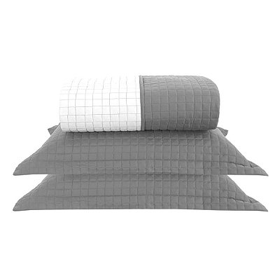 Jogo de Colcha Dupla Face Plaza Queen - Gris/Branco - Lavive