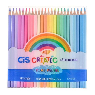 Lápis de Cor Sextavado Criatic - Tons Pastel - 24 Cores - Cis