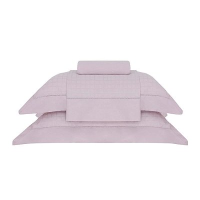 Jogo de Cama Damask Square Rosa Pluma Queen - 300 Fios - Buddemeyer