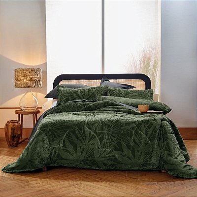 Edredom Dupla Face Plush Premium Elegance Solteiro - Nature Green - Altenburg