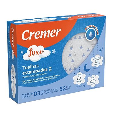 Toalha Luxo Estampada Menino - 3 unidades - Cremer