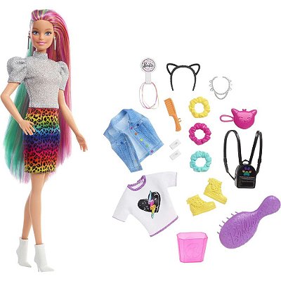 Barbie Boneca Cabelo Arco-íris / Leopardo - Mattel